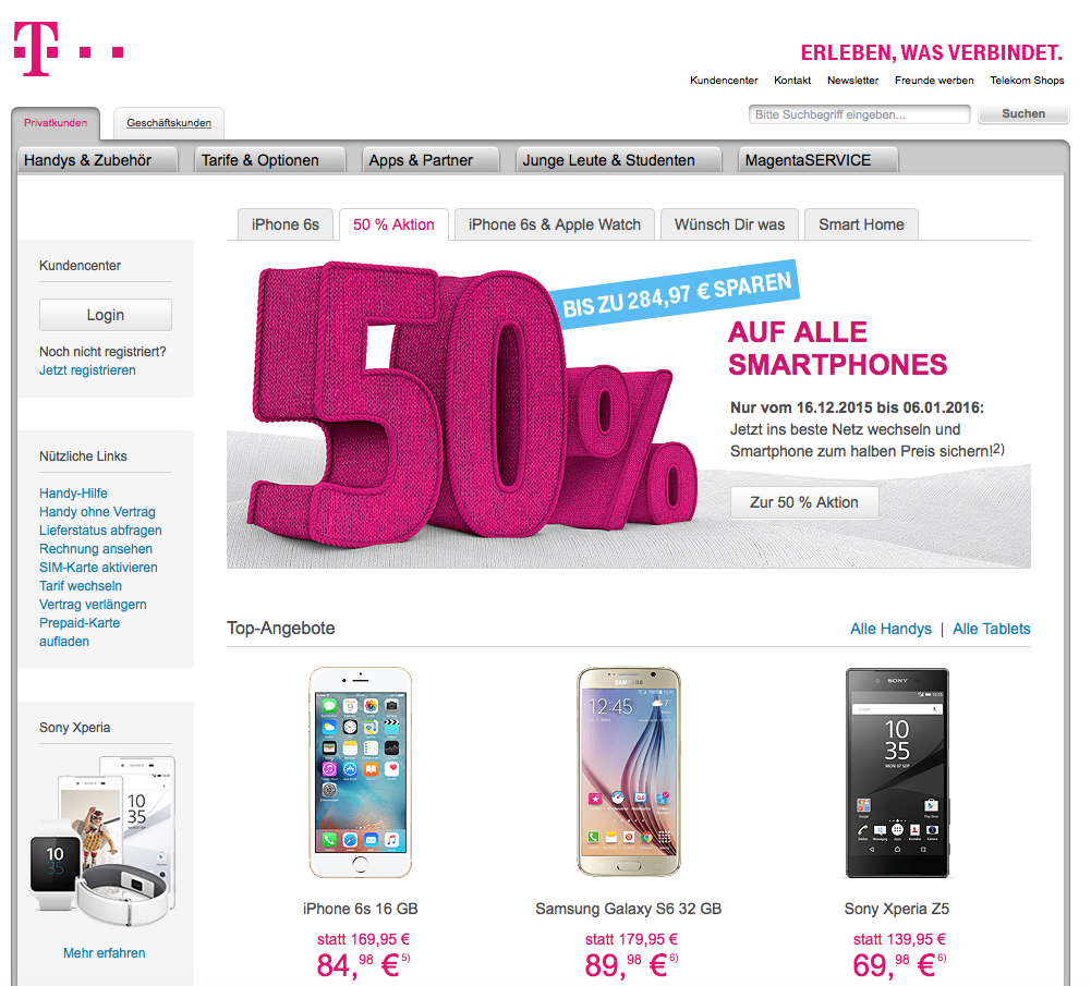 Screenshot t-mobile.de
